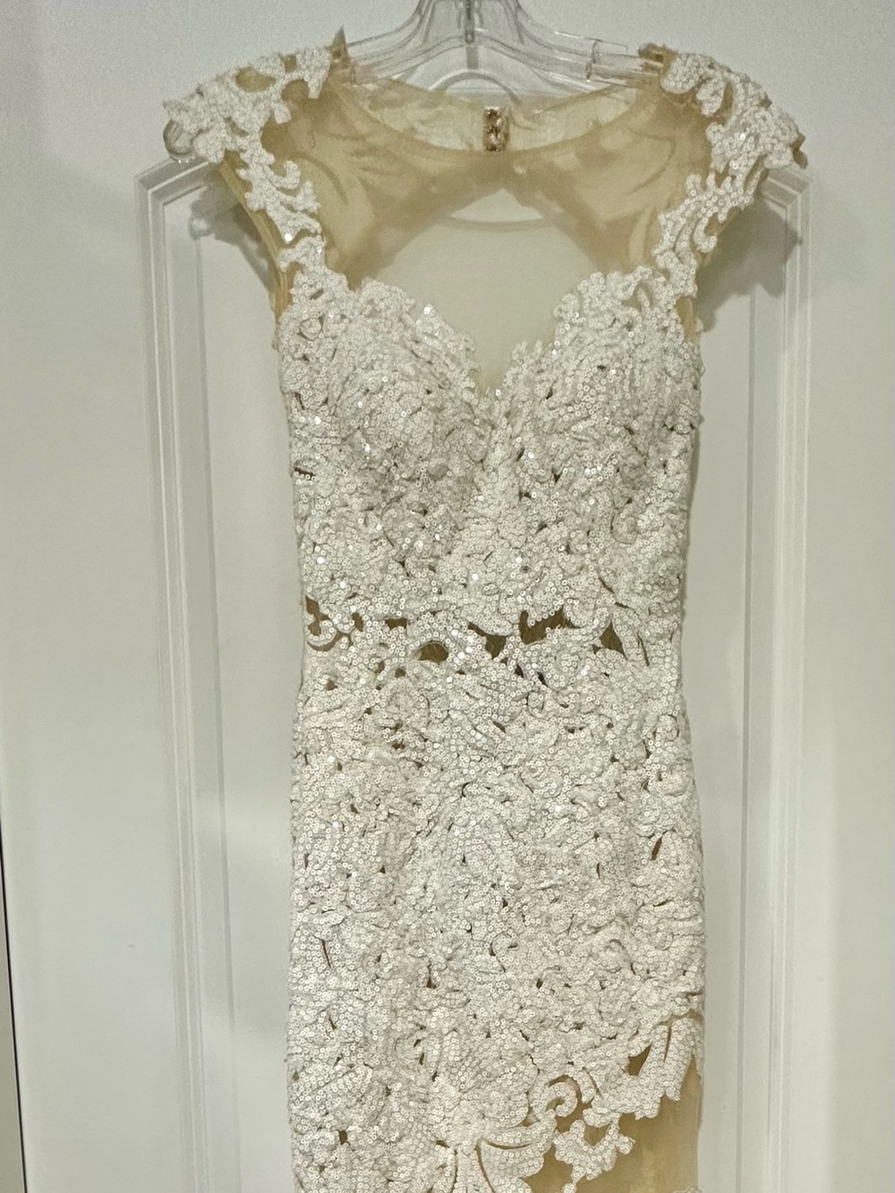 Jovani Ivory Beaded Lace Dress